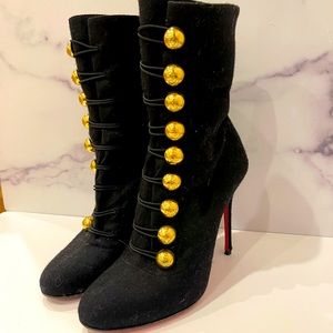 Christian Louboutin Suede Black Military Ankle Boots Booties 120mm size 38.5